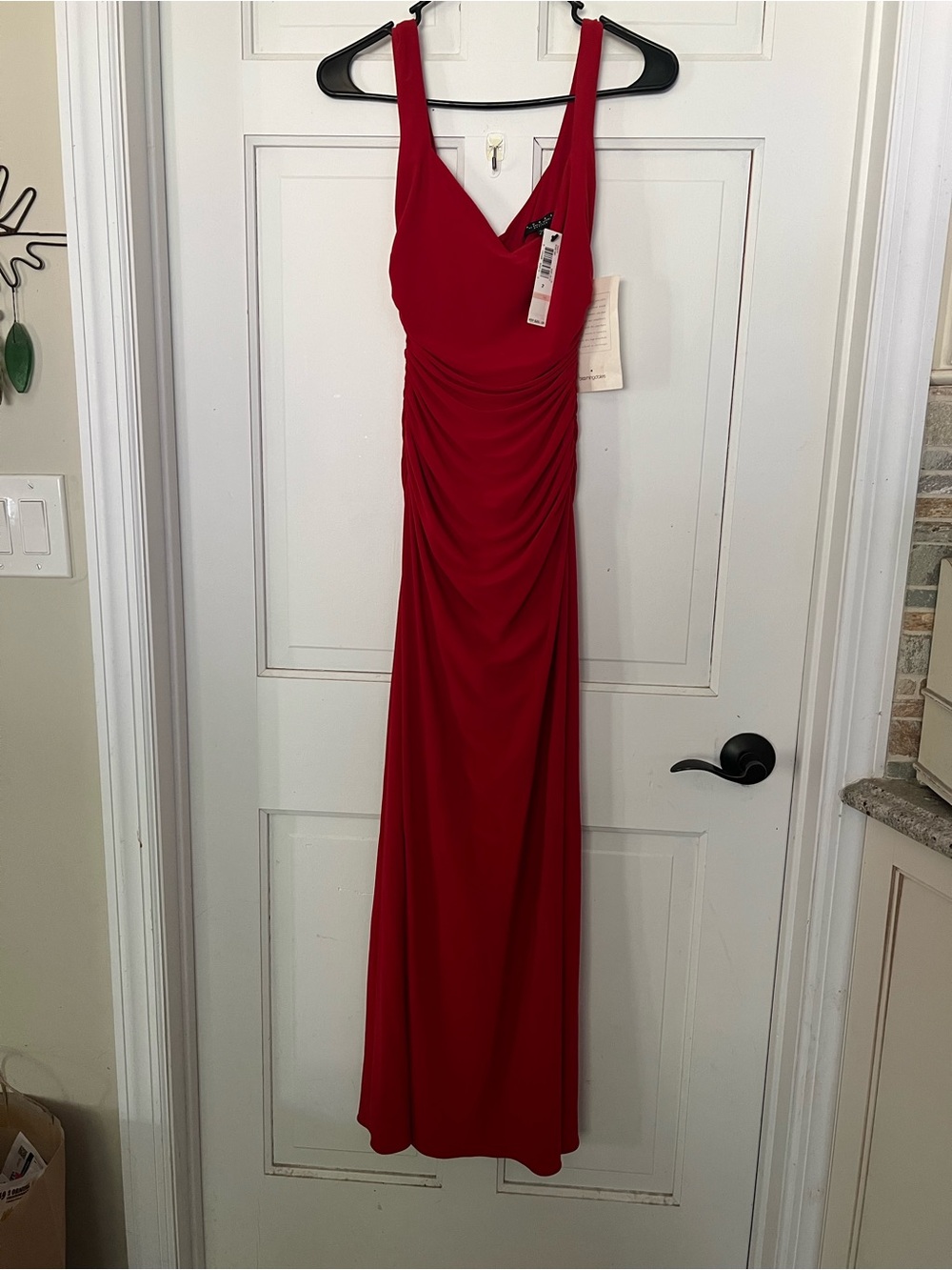 Laundry By Shelli Segal Red Ruched V-Neck Maxi Dress